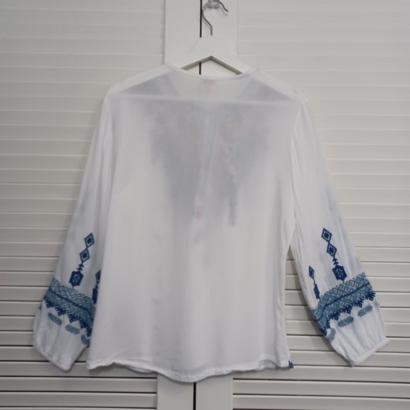 Reba Embroidered Tunic White Blue Boho Peasant Style - Picture 5 of 12